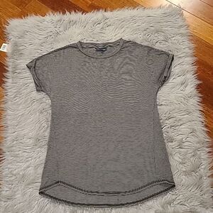 Modcloth dark‎ green ansmd white stripped flowy tshirt size small